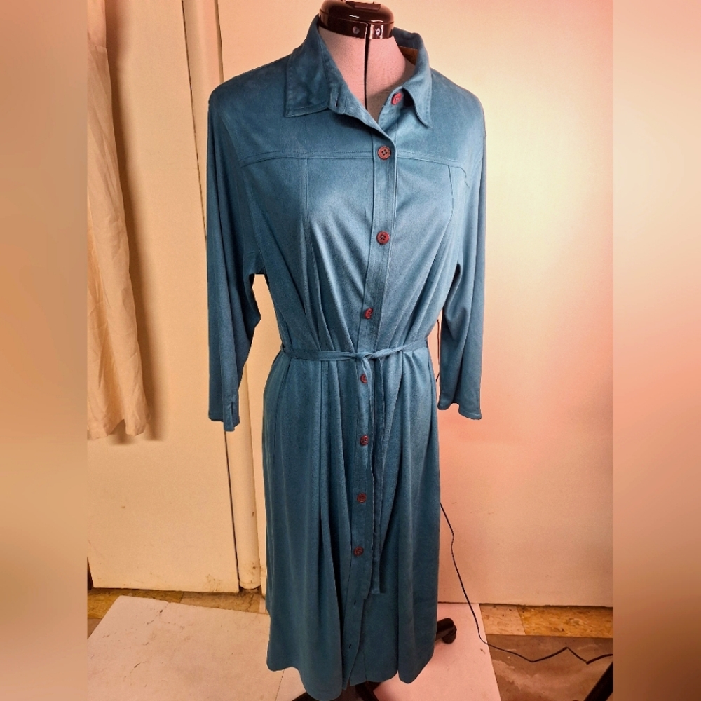 Ultra Suede White Stag Button Down Teal Dress Size Large